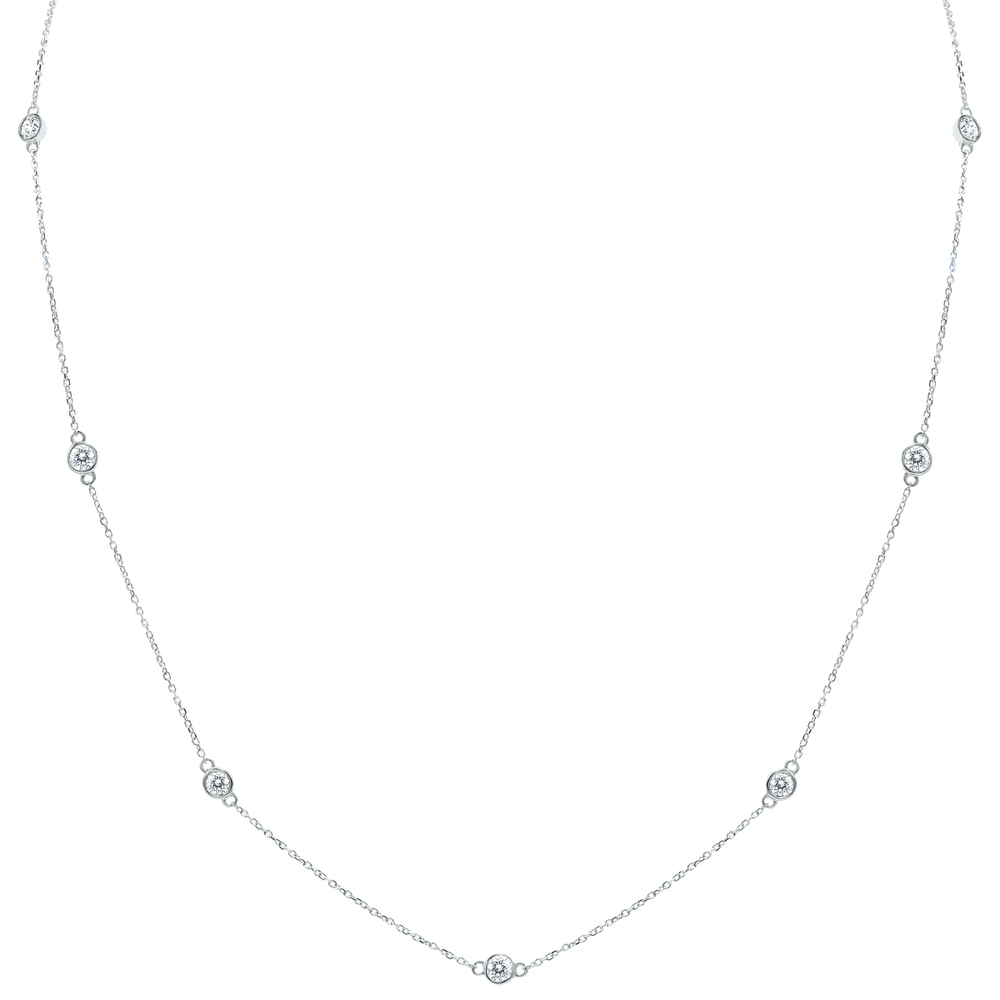 1 Carat TW Bezel Set Diamond Station Necklace in 14K White Gold